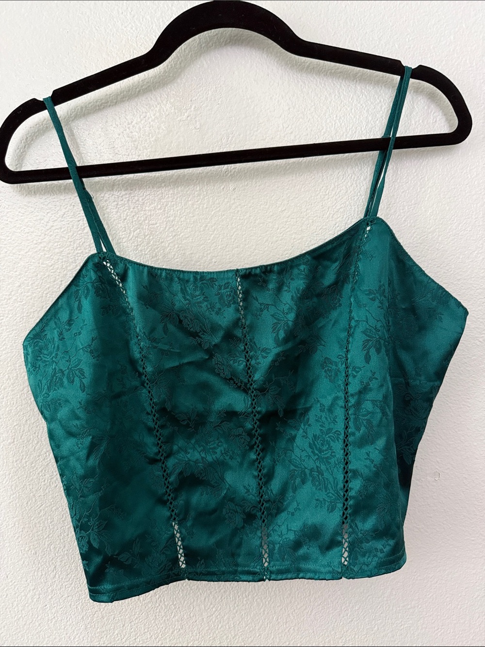Victoria's Secret Vintage Green Satin Jacquard Camisole Crop Top